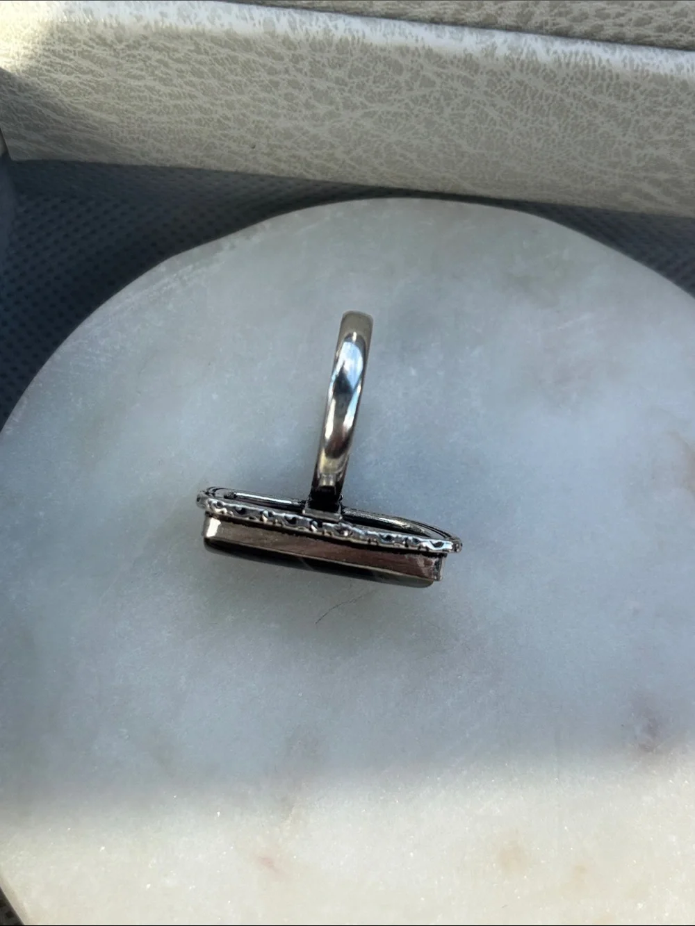 Silver Tone Stone Ring with Rectangular Accent - Picture 3 of 4